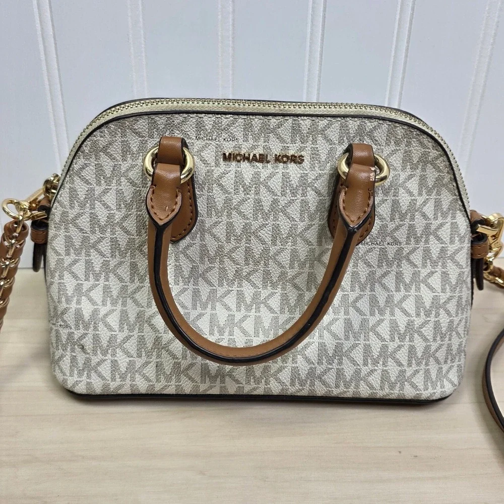 Michael Kors Womens Veronica Small Acorn Signature Logo Satchel Crossbody Bag